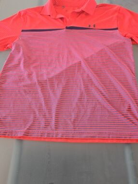 Under Armour Coral Pink and Navy Striped Golf Polo
